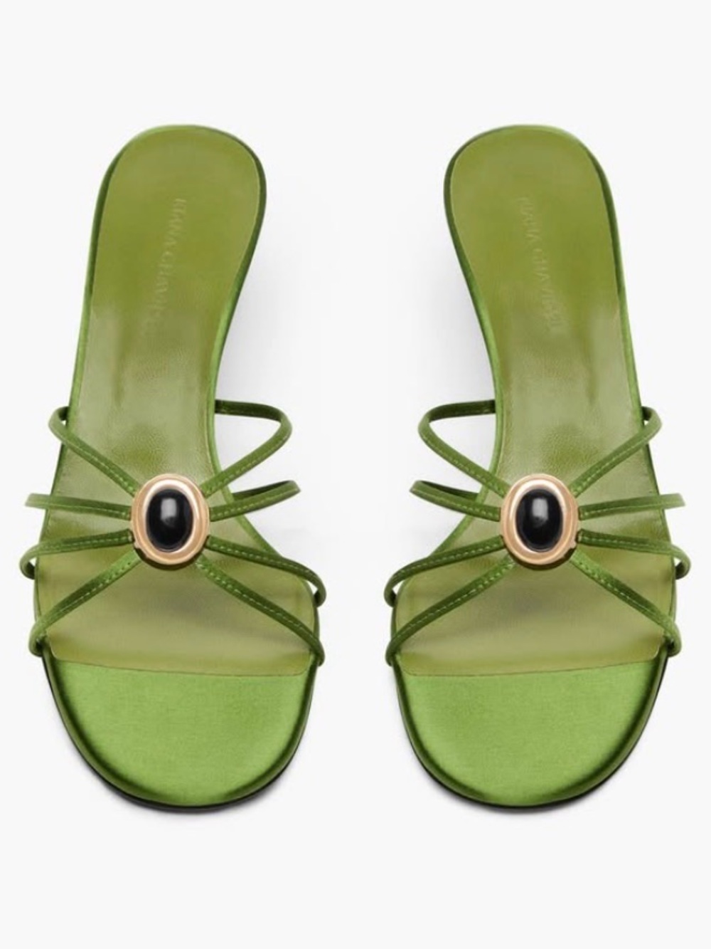 Kiana Ghavidel Farah Mules Satin Green Slip On Kitten Heel 37 US 7 $850   B